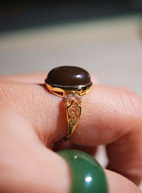 【楼姐大放漏】纯银镀金+和田玉老红糖戒指～活口不限圈号