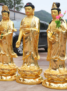 树脂西方三圣鎏金摆件佛像