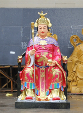 树脂米3三霄娘娘贴金彩绘佛像