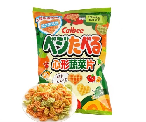 日本calbee卡乐比宝宝儿童零食心形薯格米饼干 4连包绿黄色野菜1+-图0