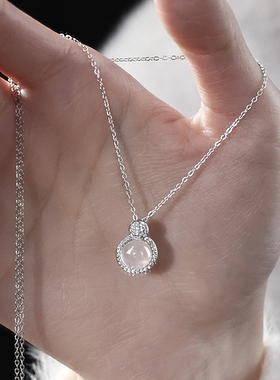 银奥925纯银女白玉髓闪闪项链