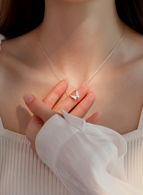 银奥女款999纯银蝴蝶项链