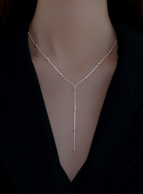 纯银轻奢小众圆珠流苏项链