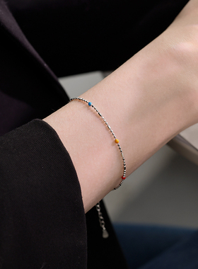 925纯银彩虹豆豆手链女