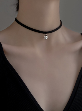 925纯银铃铛项圈女2025新款爆款夏黑色绳颈带小众设计感高级项链