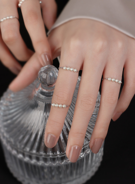 纯银可调节ins开口珍珠戒指ins