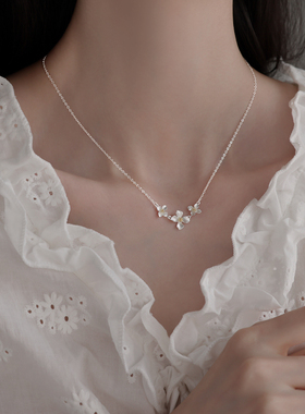 999足银栀子花吊坠项链