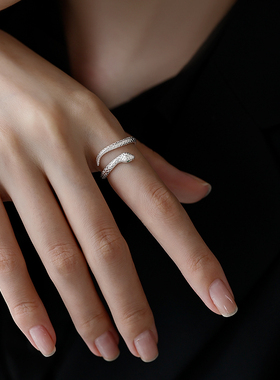 999足银蛇形戒指小众设计素圈蛇年本命年时尚食指高级感开口指环