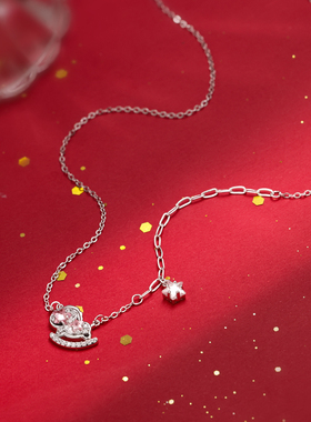 999足银小马吊坠项链百搭