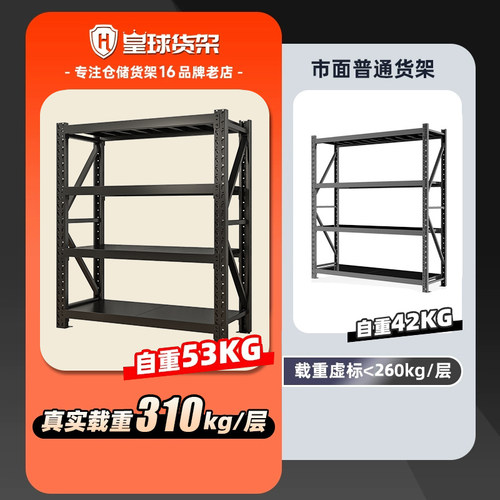 皇球货架置物架多层一体靠墙收纳仓库仓储货物架储藏室铁架子钢架 - 图2