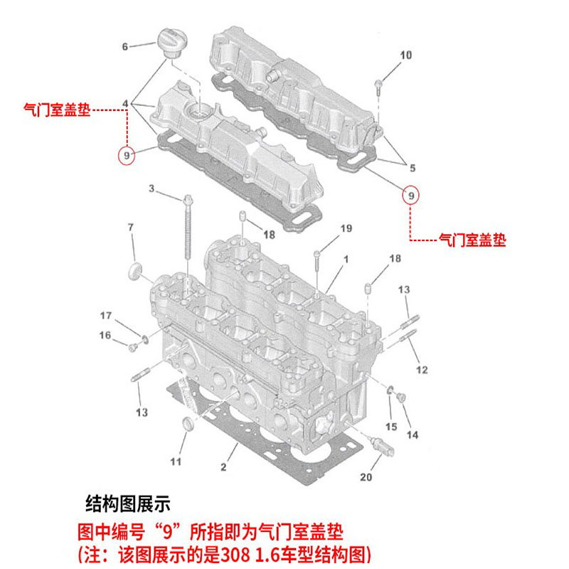 适配于富康爱丽舍16V C2世嘉206 207 307 308 408 1.6L气门室盖垫 - 图0