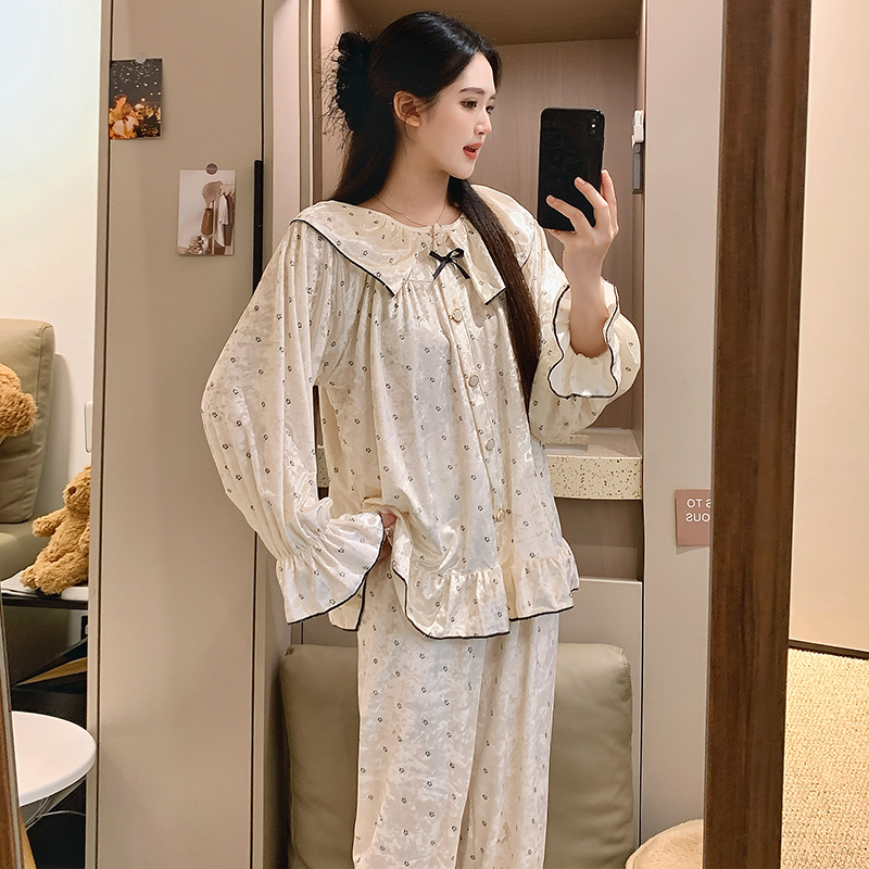 韩版金丝绒睡衣女秋冬季新款长袖长裤公主风居家休闲时尚两件套装 - 图1