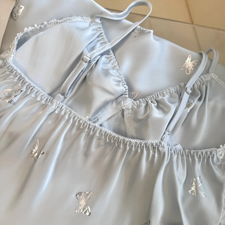 M2025蝴蝶睡衣女带胸垫烫银性感睡裙时尚蕾丝花边家居服吊带裙子 - 图2
