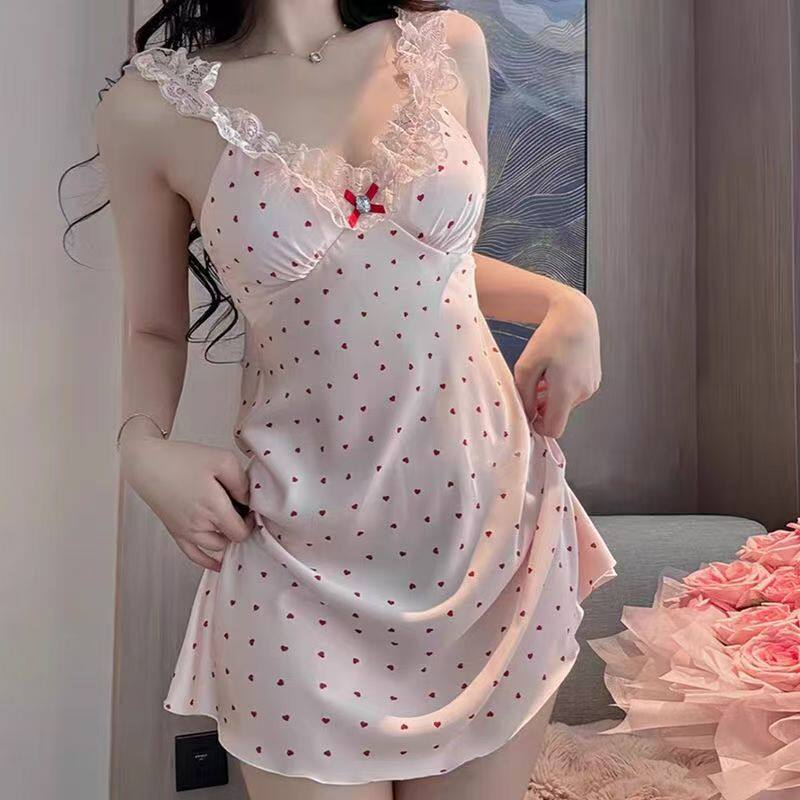 M夏季ins蕾丝睡裙女甜美性感睡衣冰丝吊带连衣裙裙甜美居家短裙 - 图2