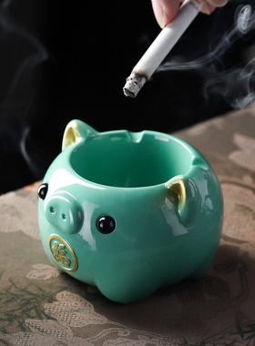 青猪纳福可爱小猪造型烟灰缸创意家居装饰品烟灰收纳卡通烟缸摆件