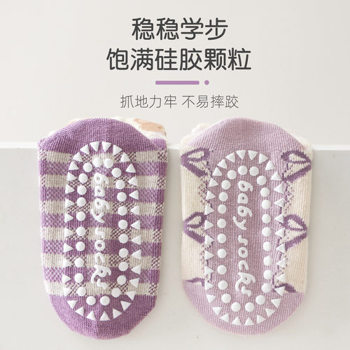 儿童袜子防滑地板袜春秋季男童女童点胶学步袜中筒袜中大童棉袜 - 图3