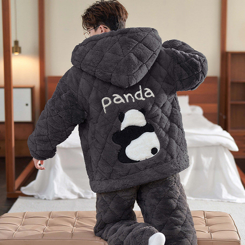 全棉纯棉睡衣男秋冬款珊瑚绒加厚加绒三层夹棉冬季男士青少年学生,淘宝优惠券,粉丝福利购,淘宝优惠卷