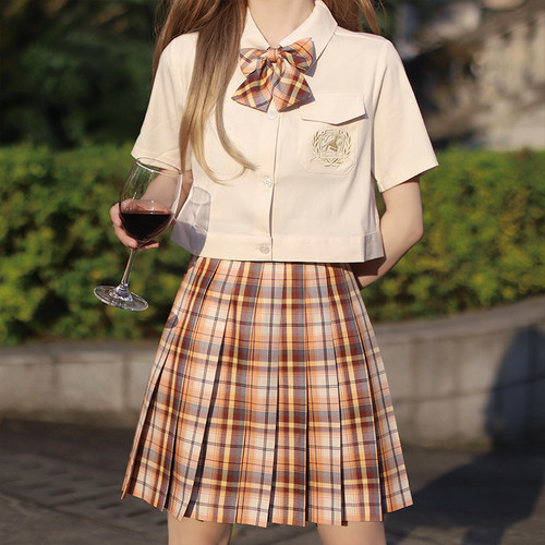 【铭酒学园】#米酒#原创正版JK制服格裙简约百搭米色短袖衬衫现货 - 图1