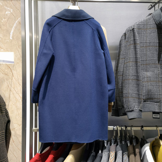 Sheep wool mulberry silk double-sided denim coat mid-length lady autumn and winter new fashion intellectual woolen coat Fangshi