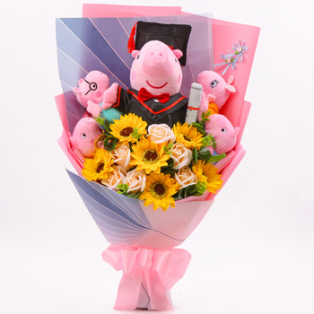 ດອກໄມ້ກາຕູນ Peppa Pig bouquet, ດອກກຸຫລາບຈໍາລອງ, ຂອງຂວັນວັນເກີດທີ່ສ້າງສັນພິເສດສໍາລັບແຟນ, ພັນລະຍາແລະເພື່ອນຮ່ວມຫ້ອງຮຽນ