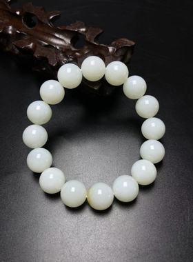 天然新疆和田玉一级白糖白玉手串手链直径13MM