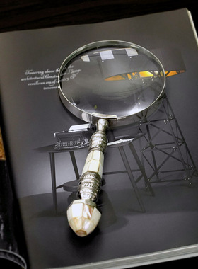 印度进口手工黄铜镀银贝壳复古放大镜欧式美式书房桌面艺术品摆件