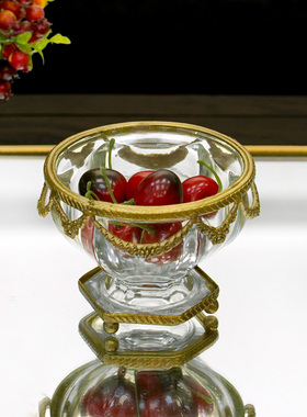 印度进口黄铜配玻璃轻奢高脚小烛杯摆件 小果碗装饰小收纳杯复古