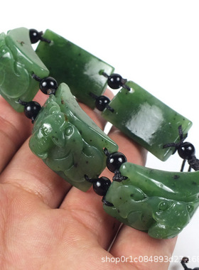 和田玉碧玉蝙蝠男士手链