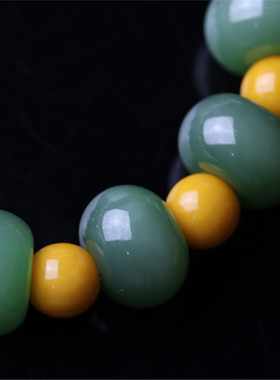 和田玉碧玉鸭蛋青算盘珠手链