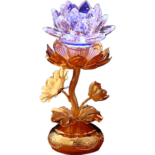 Lámpara de loto, lámpara de Buda, un par de candelabros enchufables, lámpara doméstica para Buda, lámpara LED siempre brillante, lámpara de loto vidriada frente al Buda Guanyin