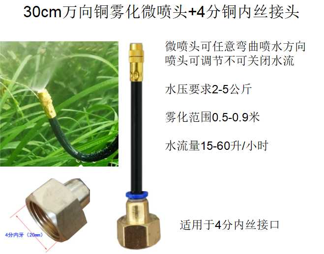 PE管供水管三通弯头可调铜万向微喷头堵头接头配件降温防尘自动浇 - 图1