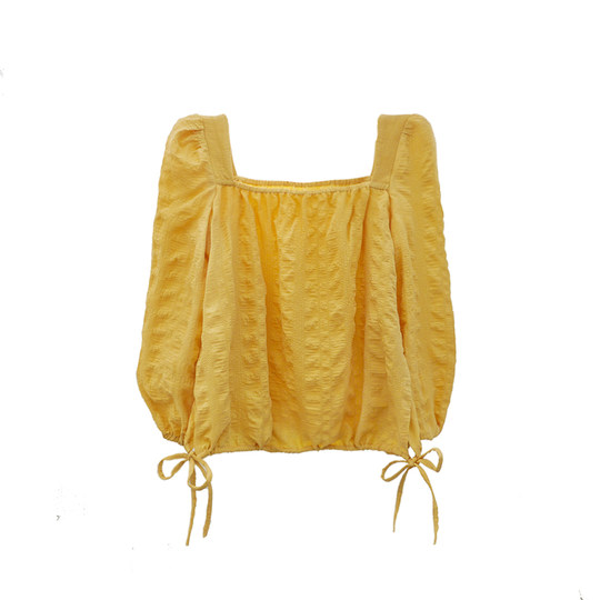 Vacation goose yellow puff sleeves holiday light yellow