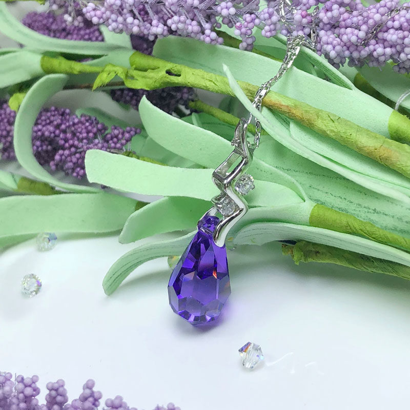 奢华洛世奇女紫色水滴银链原创吊坠 馨秀 金织坊首饰项链