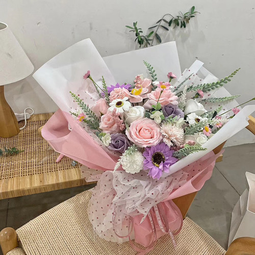 向日葵花束毕业花礼物香皂玫瑰肥皂手捧花颁奖礼品提车花束香皂花 - 图1