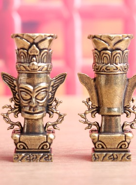 纯黄铜三星堆平顶人僵尸复古老物件居家装饰桌面茶宠工艺品铜摆件