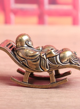 黄铜实心创意靠椅弥勒佛复古逍遥弥勒佛桌面茶宠工艺品摆件茶道