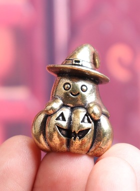 纯黄铜南瓜幽灵万圣节派对礼物复古老物件装饰桌面茶宠工艺品摆件
