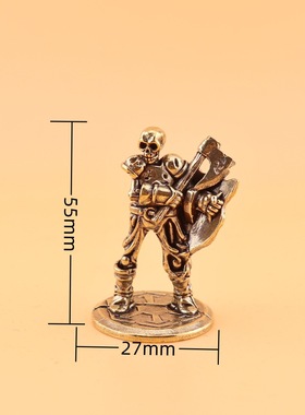 纯黄铜复古做旧骷髅战士玩具桌面茶宠小摆件黄铜工艺品小铜器批发
