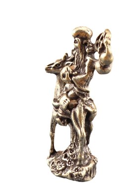 黄铜骑鹿福禄寿星圣诞老人送礼物桌面复古玩铜器小摆件金属工艺品