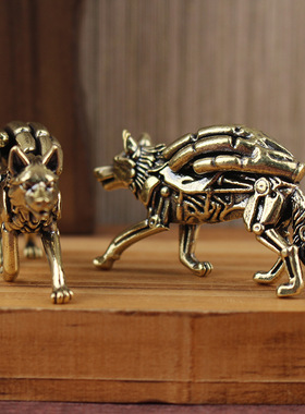 机械盔甲狼黄铜工艺品摆件创意桌面装饰金属动物摆件复古风家居饰