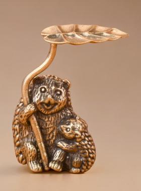 OTHER OTHER造景子母小刺猬桌面饰品摆件创意茶宠铜雕小动物