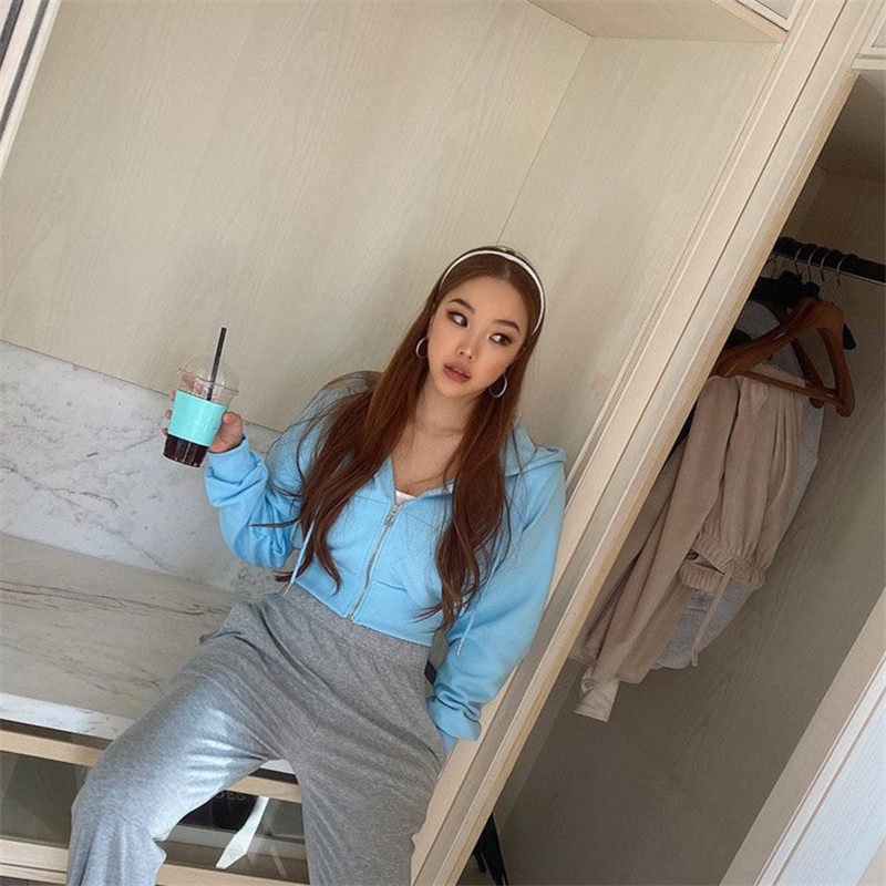 2026春秋新款韩版连帽短款高腰拉链开衫卫衣Chic运动休闲外套女潮,淘宝优惠券,粉丝福利购,淘宝优惠卷