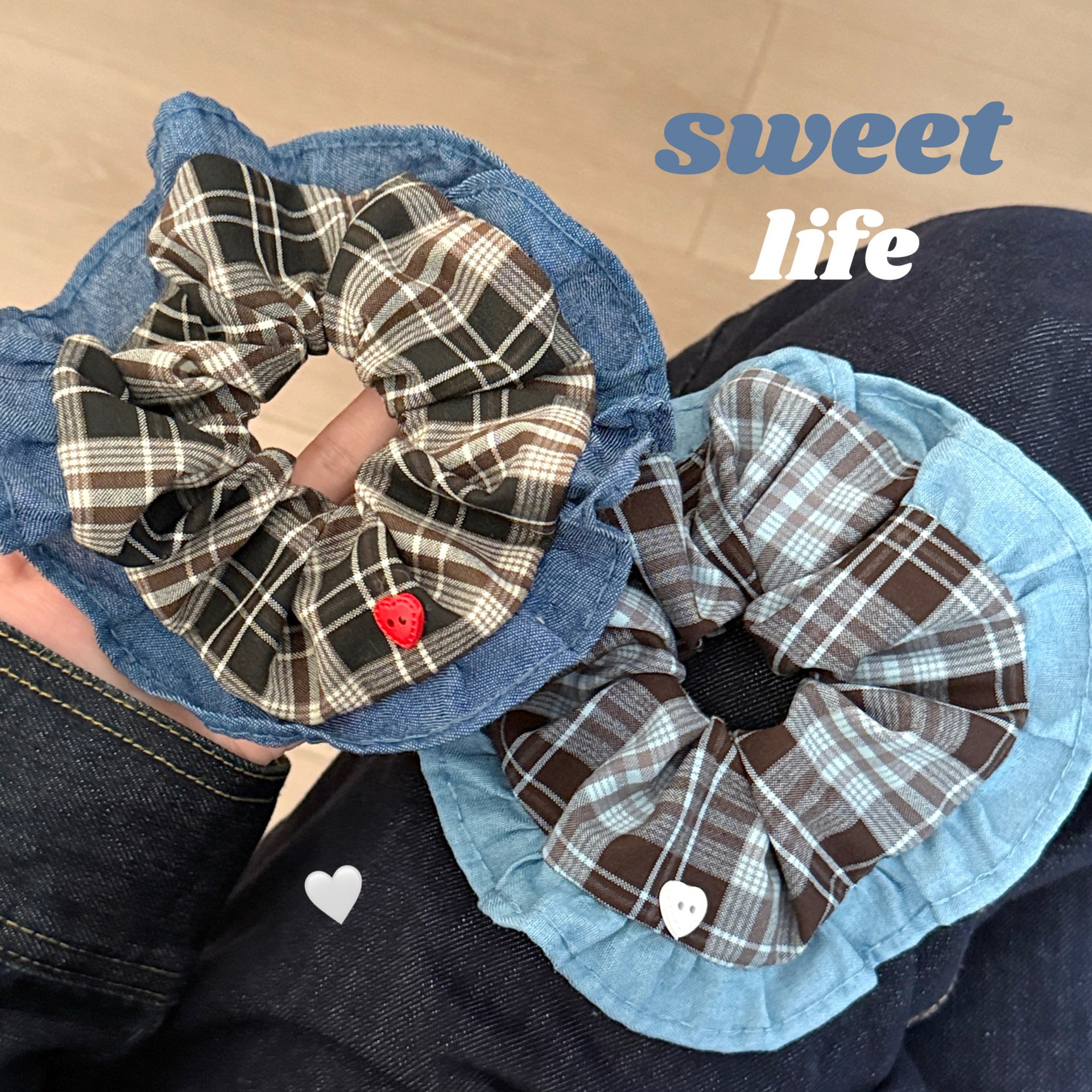 格纹牛仔布花大肠发圈五六块钱的东西2-5元义乌小商品6小玩意好物 - 图2