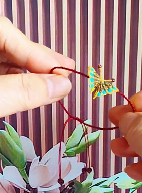 纯手工精编绿松石小蝴蝶酒红色手绳手链同学礼物学生女生日礼品