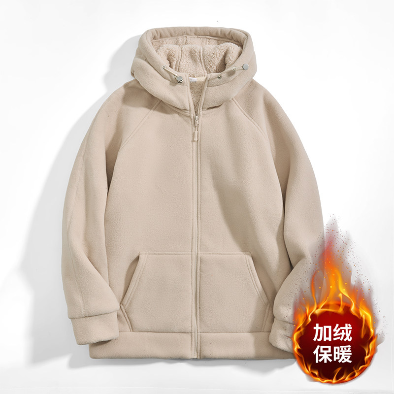 冬季900克加绒加厚摇粒绒外套新款保暖连帽男女同款上衣连帽外套