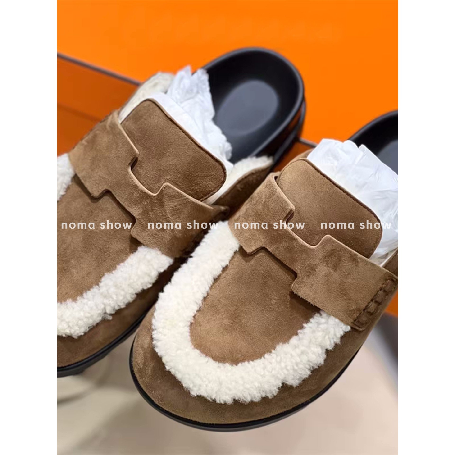 Big Head Ann真皮羊羔毛包头半拖鞋女外穿厚底毛毛鞋休闲懒人拖鞋,淘宝优惠券,粉丝福利购,淘宝优惠卷