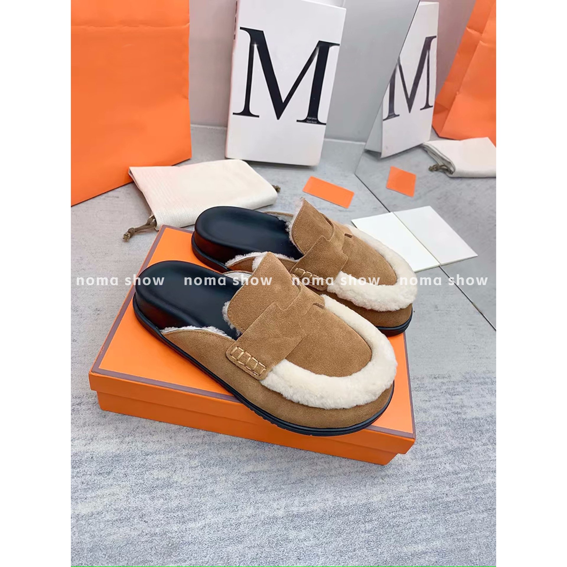 Big Head Ann真皮羊羔毛包头半拖鞋女外穿厚底毛毛鞋休闲懒人拖鞋,淘宝优惠券,粉丝福利购,淘宝优惠卷