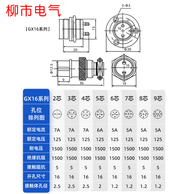 航空插头插座GX12/16/20/25/30系列公母法兰对接头连接器两四七芯 - 图0