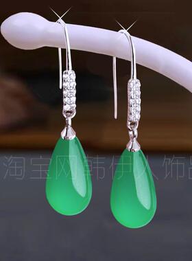 S925纯银天然东陵玉耳环