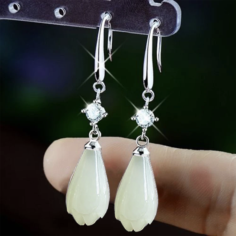 s925纯银玉兰花耳环女2025年新款潮新中式国风耳坠轻奢高级感耳饰,淘宝优惠券,粉丝福利购,淘宝优惠卷